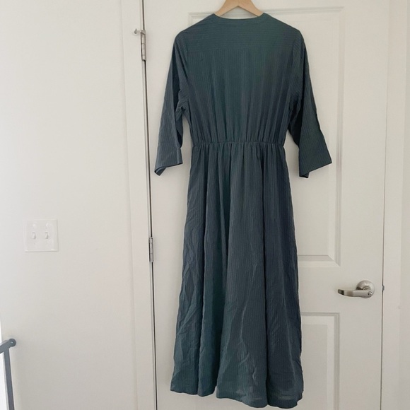Jenni Kayne Seersucker Stripe Button Front Shirt Maxi Dress Ink Pockets - Picture 5 of 11